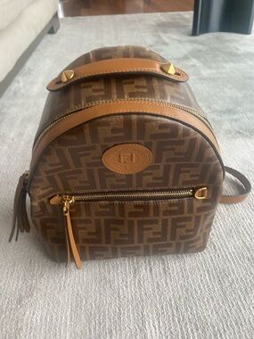 Authentic Fendi Brown Monogram Mini Backpack With Certificate